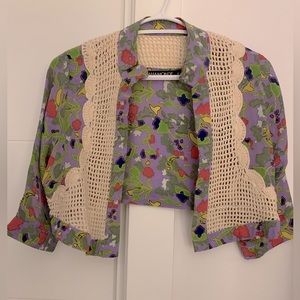 Bali boutique stunning silk bolero with crochet detail. S-M (Australian 10)